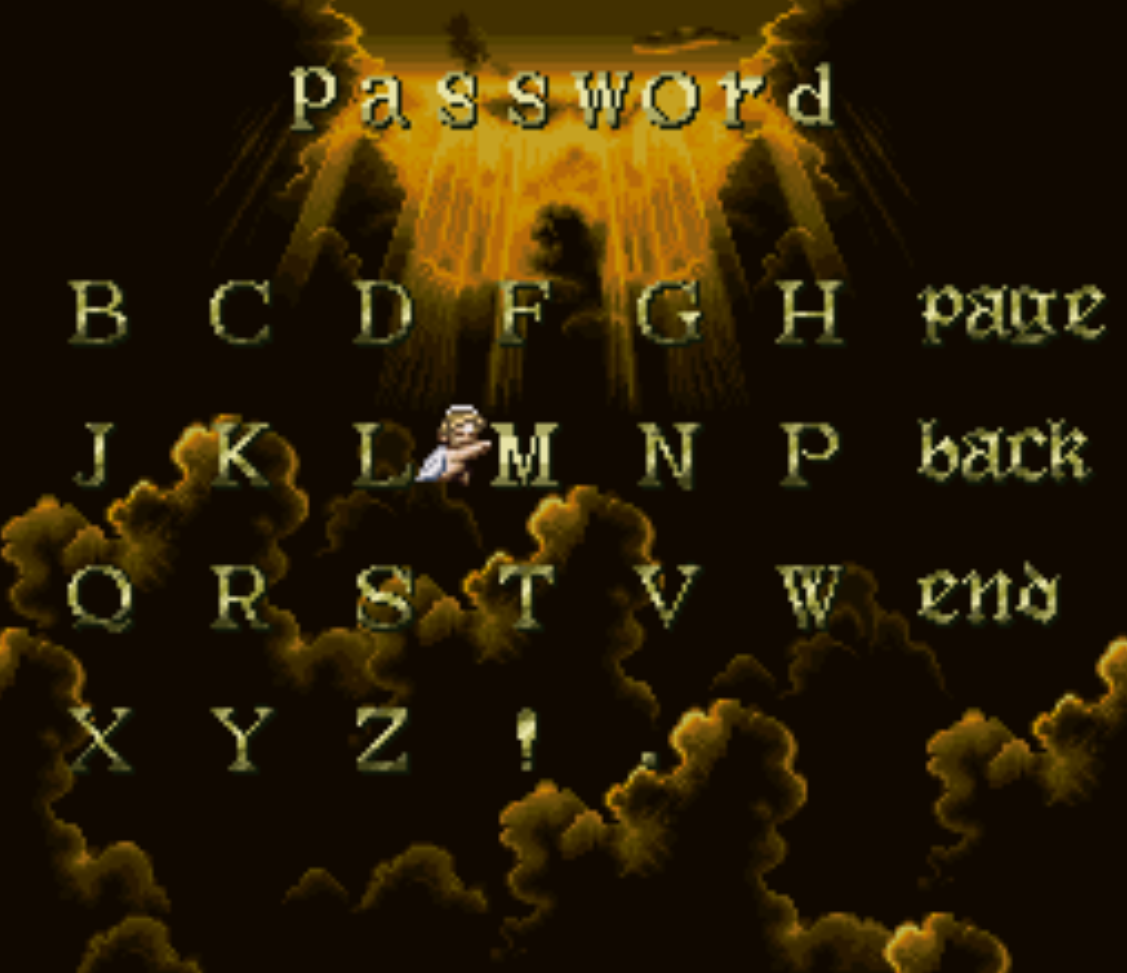 Act Raiser 2 Password Screen